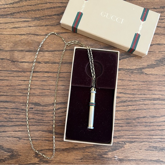 Vintage Gucci Gold Perfume Bottle Pendant Necklace Sherry Line With Box! - Picture 2 of 10